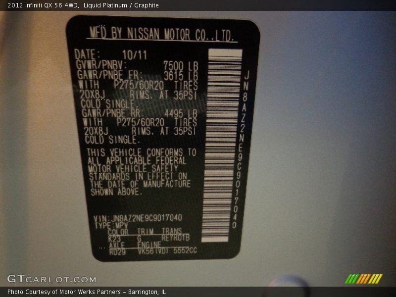Liquid Platinum / Graphite 2012 Infiniti QX 56 4WD