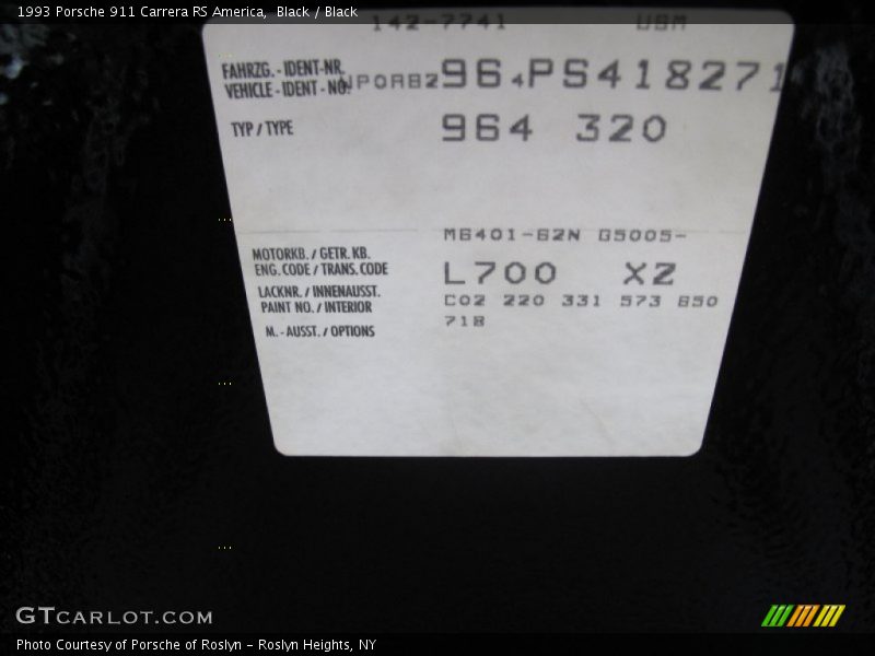Black / Black 1993 Porsche 911 Carrera RS America