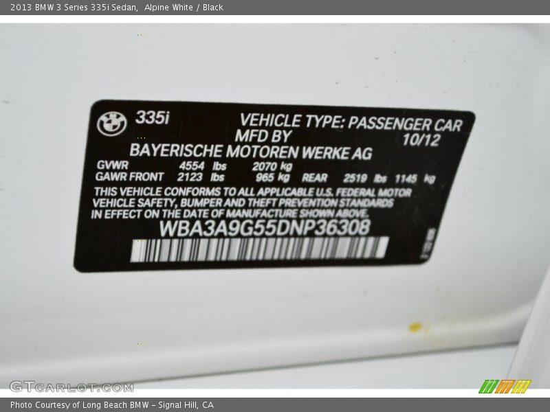 Alpine White / Black 2013 BMW 3 Series 335i Sedan