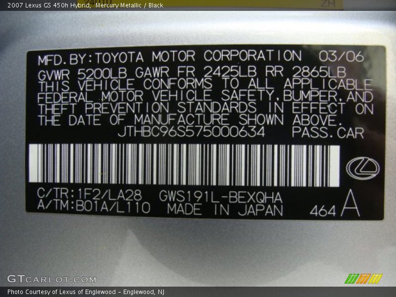 Mercury Metallic / Black 2007 Lexus GS 450h Hybrid