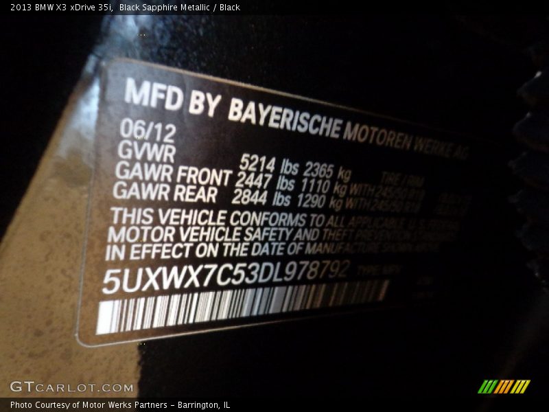Black Sapphire Metallic / Black 2013 BMW X3 xDrive 35i