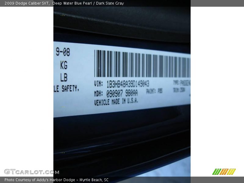 Deep Water Blue Pearl / Dark Slate Gray 2009 Dodge Caliber SXT
