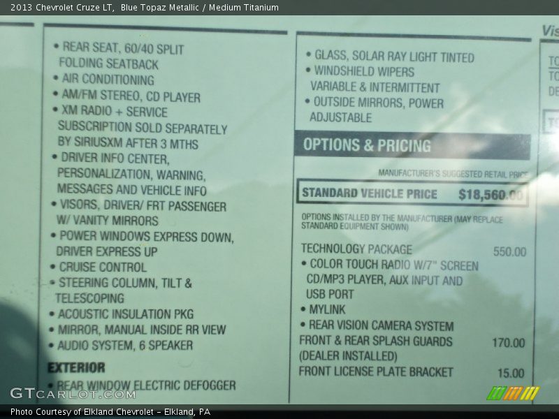 Blue Topaz Metallic / Medium Titanium 2013 Chevrolet Cruze LT