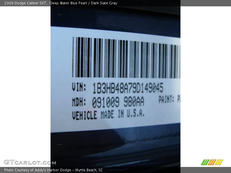 Deep Water Blue Pearl / Dark Slate Gray 2009 Dodge Caliber SXT