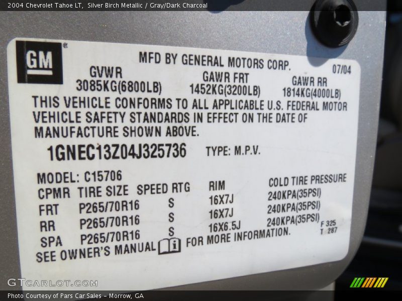 Silver Birch Metallic / Gray/Dark Charcoal 2004 Chevrolet Tahoe LT