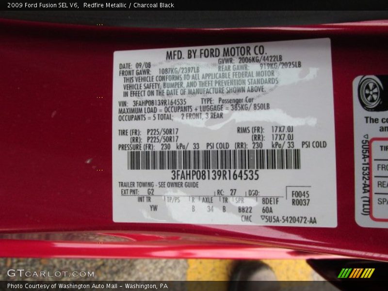 Redfire Metallic / Charcoal Black 2009 Ford Fusion SEL V6