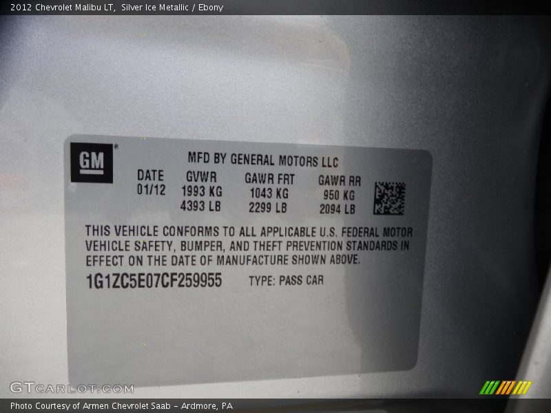 Silver Ice Metallic / Ebony 2012 Chevrolet Malibu LT