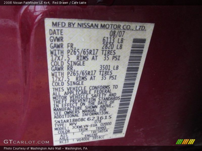 Red Brawn / Cafe Latte 2008 Nissan Pathfinder LE 4x4