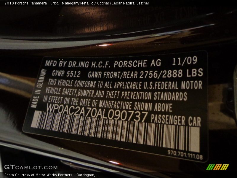 Mahogany Metallic / Cognac/Cedar Natural Leather 2010 Porsche Panamera Turbo