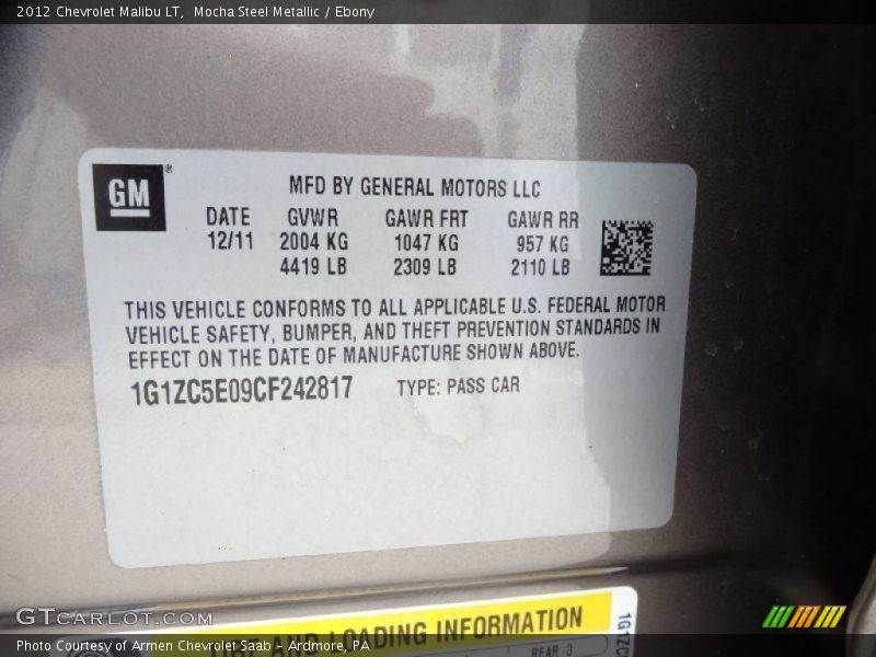 Mocha Steel Metallic / Ebony 2012 Chevrolet Malibu LT