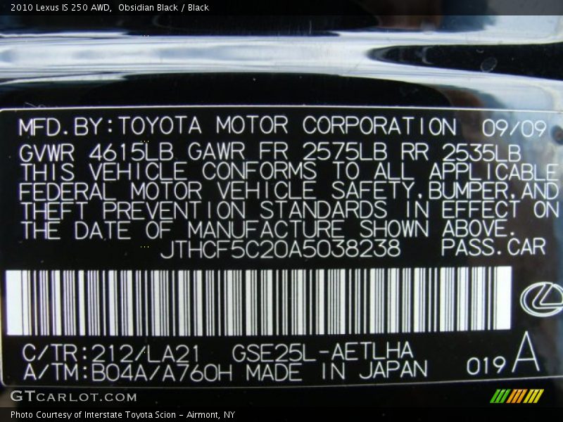 Obsidian Black / Black 2010 Lexus IS 250 AWD