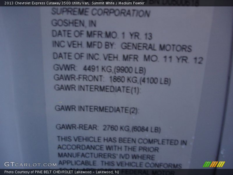 Summit White / Medium Pewter 2013 Chevrolet Express Cutaway 3500 Utility Van