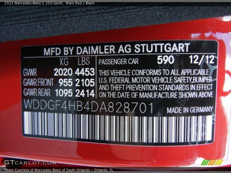 2013 C 250 Sport Mars Red Color Code 590