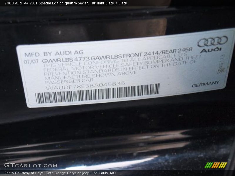 Brilliant Black / Black 2008 Audi A4 2.0T Special Edition quattro Sedan