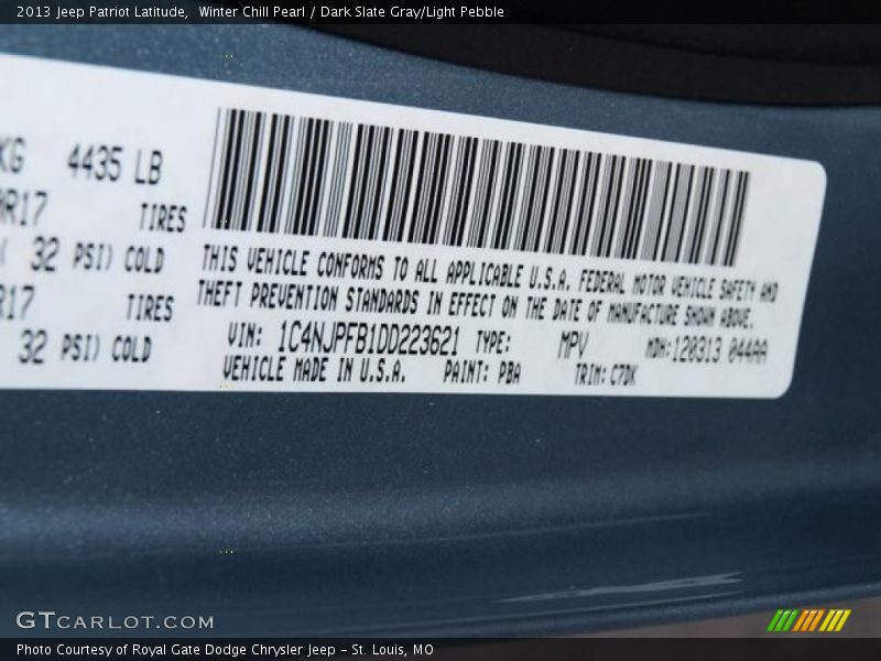 Winter Chill Pearl / Dark Slate Gray/Light Pebble 2013 Jeep Patriot Latitude