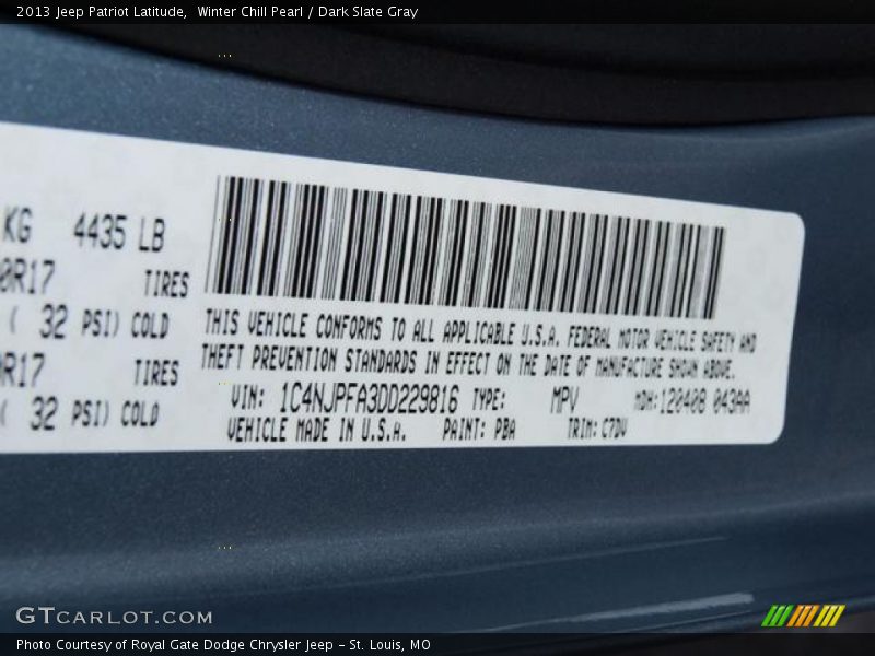 Winter Chill Pearl / Dark Slate Gray 2013 Jeep Patriot Latitude