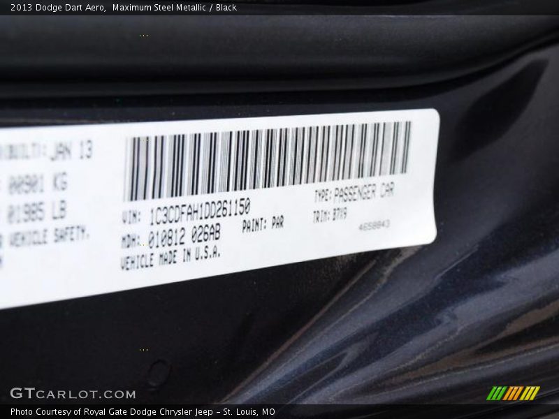 2013 Dart Aero Maximum Steel Metallic Color Code PAR