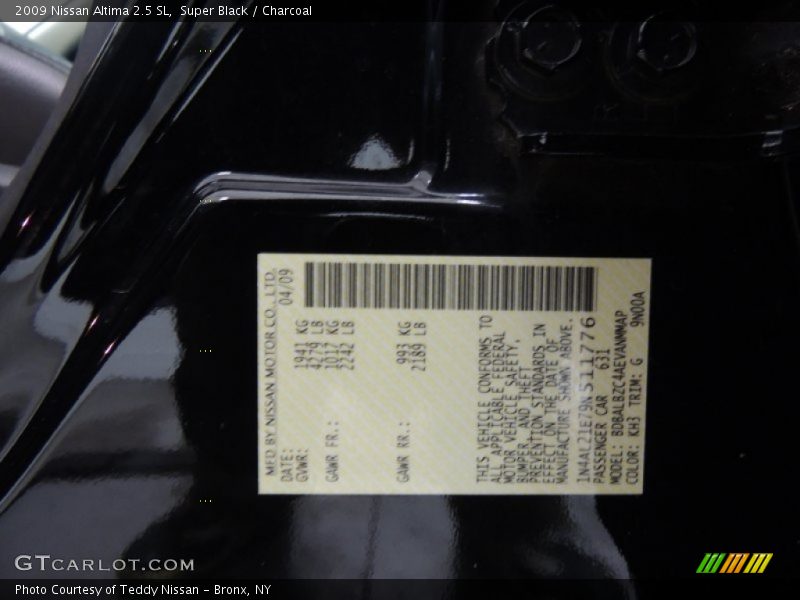 Super Black / Charcoal 2009 Nissan Altima 2.5 SL