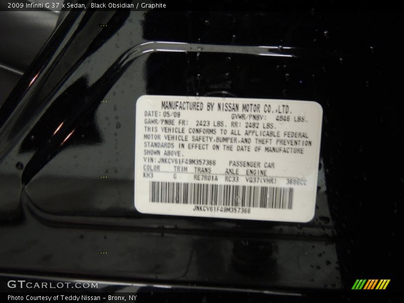 Black Obsidian / Graphite 2009 Infiniti G 37 x Sedan