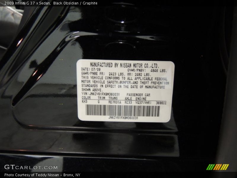 Black Obsidian / Graphite 2009 Infiniti G 37 x Sedan