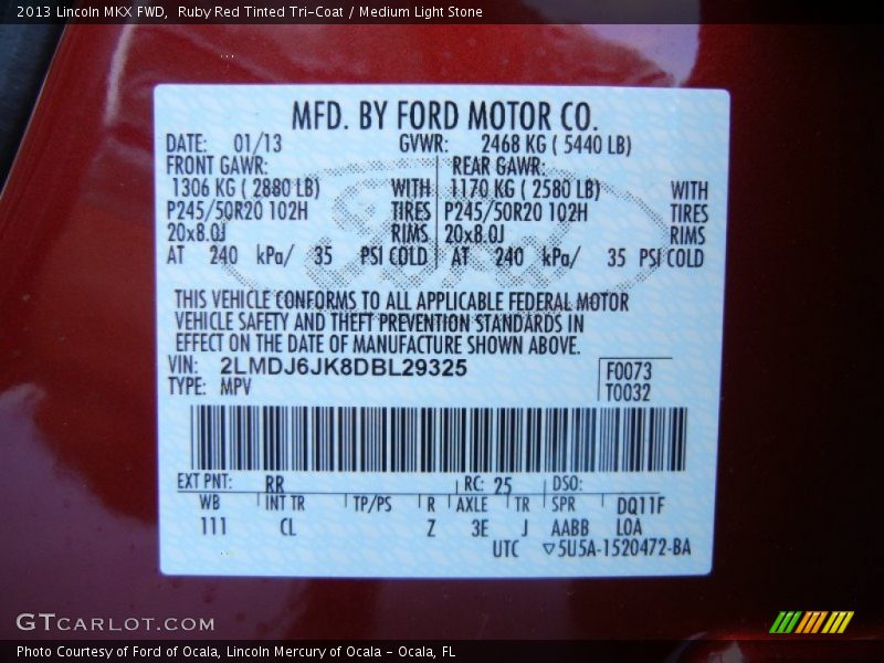 Ruby Red Tinted Tri-Coat / Medium Light Stone 2013 Lincoln MKX FWD