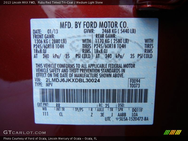 Ruby Red Tinted Tri-Coat / Medium Light Stone 2013 Lincoln MKX FWD