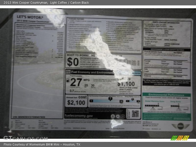  2013 Cooper Countryman Window Sticker