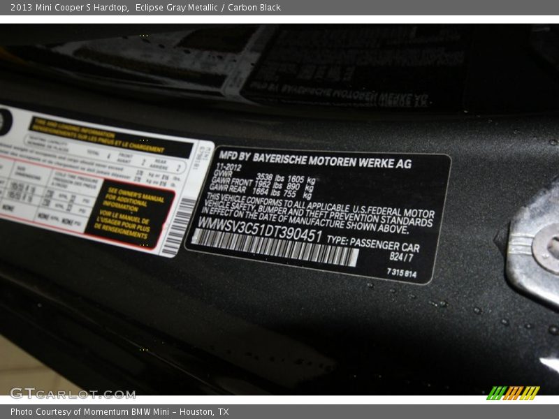 Eclipse Gray Metallic / Carbon Black 2013 Mini Cooper S Hardtop