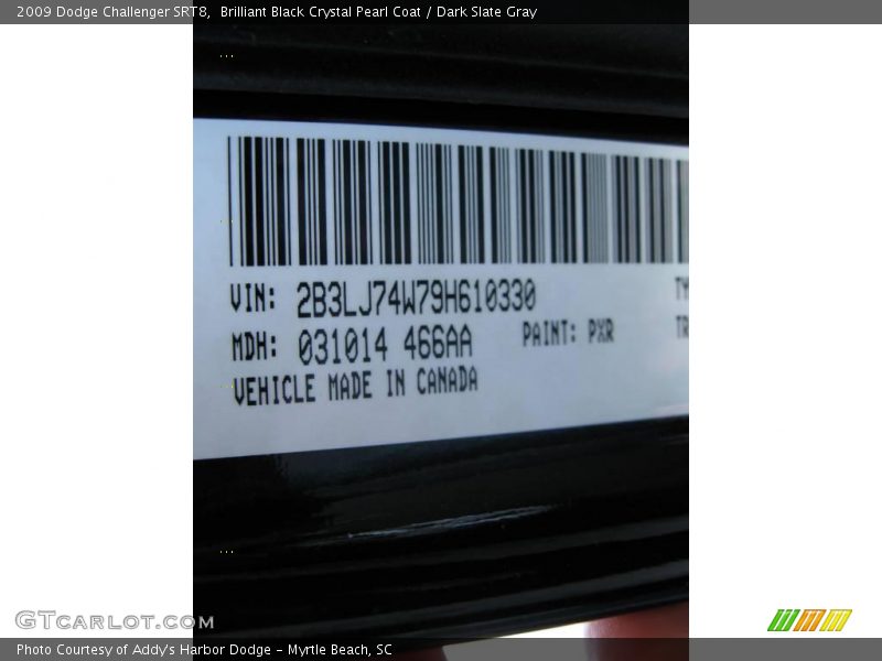 2009 Challenger SRT8 Brilliant Black Crystal Pearl Coat Color Code PXR