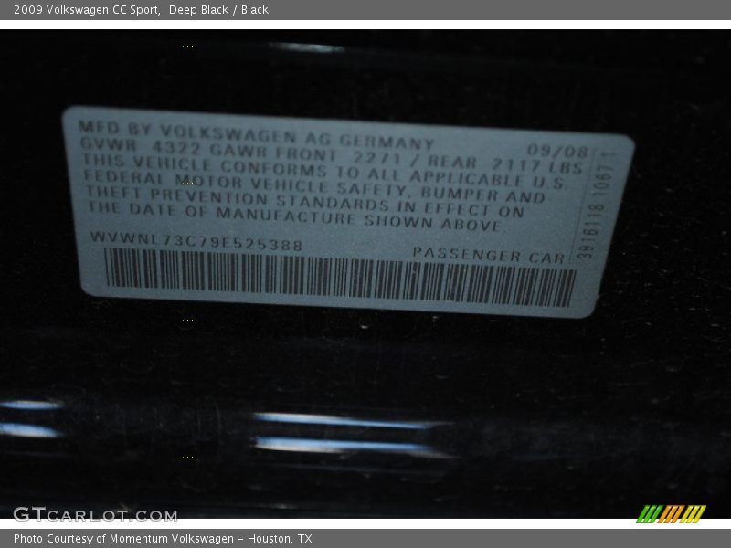 Deep Black / Black 2009 Volkswagen CC Sport