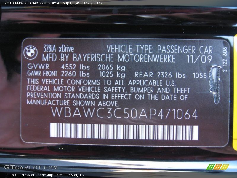 Jet Black / Black 2010 BMW 3 Series 328i xDrive Coupe