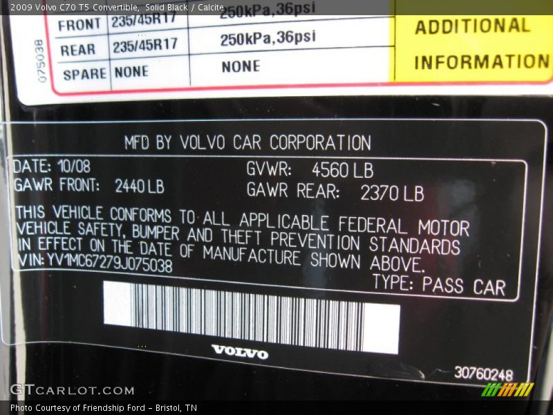Solid Black / Calcite 2009 Volvo C70 T5 Convertible