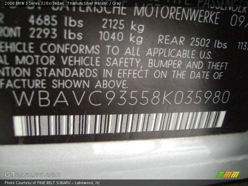 Titanium Silver Metallic / Gray 2008 BMW 3 Series 328xi Sedan