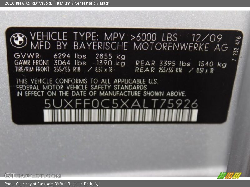 Titanium Silver Metallic / Black 2010 BMW X5 xDrive35d
