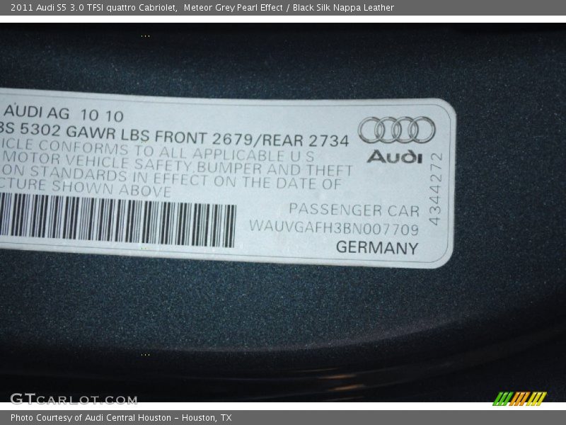 Meteor Grey Pearl Effect / Black Silk Nappa Leather 2011 Audi S5 3.0 TFSI quattro Cabriolet