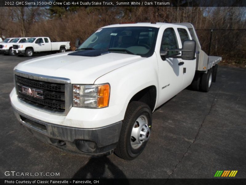 Summit White / Dark Titanium 2012 GMC Sierra 3500HD Crew Cab 4x4 Dually Stake Truck