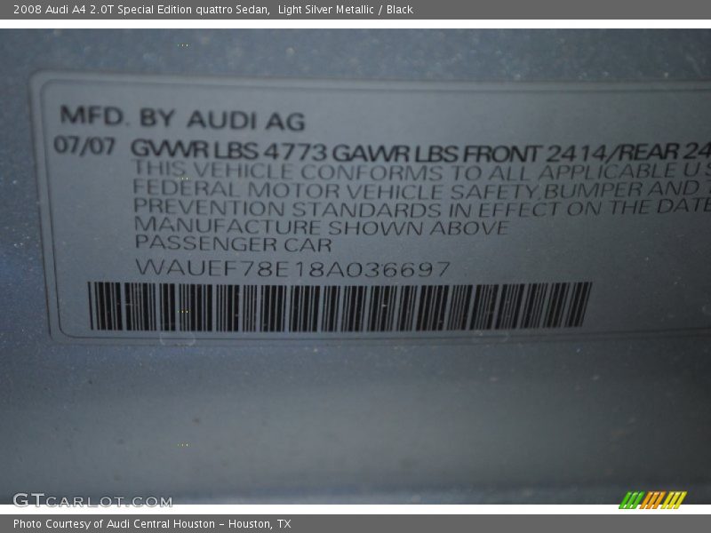 Light Silver Metallic / Black 2008 Audi A4 2.0T Special Edition quattro Sedan