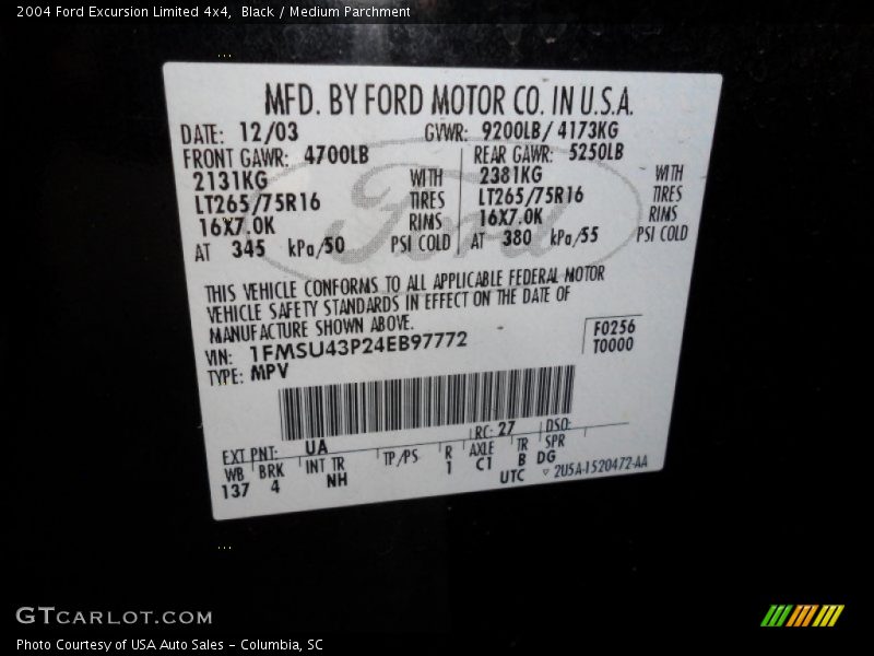 Black / Medium Parchment 2004 Ford Excursion Limited 4x4