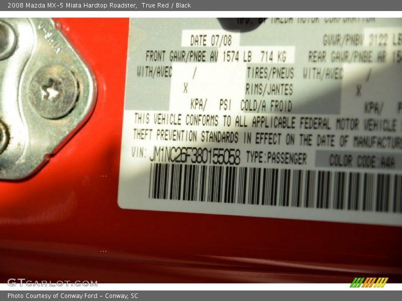 True Red / Black 2008 Mazda MX-5 Miata Hardtop Roadster