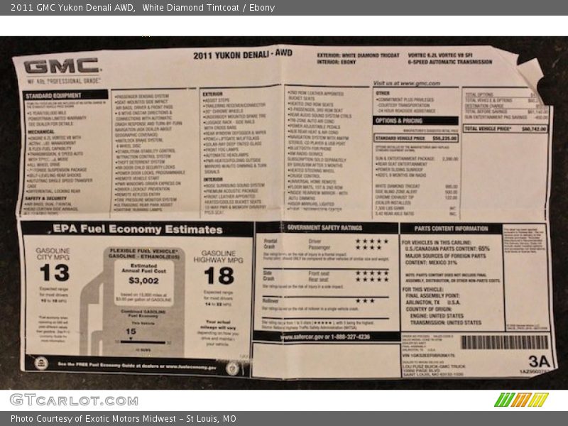  2011 Yukon Denali AWD Window Sticker