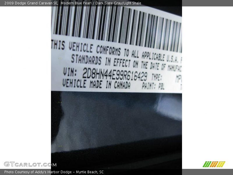Modern Blue Pearl / Dark Slate Gray/Light Shale 2009 Dodge Grand Caravan SE