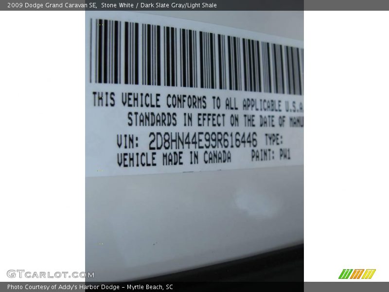 Stone White / Dark Slate Gray/Light Shale 2009 Dodge Grand Caravan SE