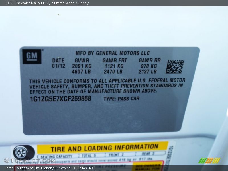 Summit White / Ebony 2012 Chevrolet Malibu LTZ