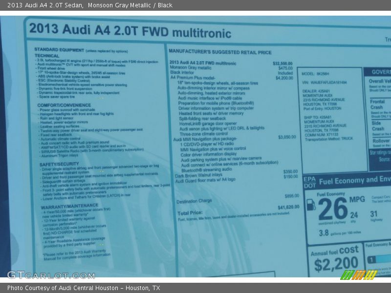 Monsoon Gray Metallic / Black 2013 Audi A4 2.0T Sedan