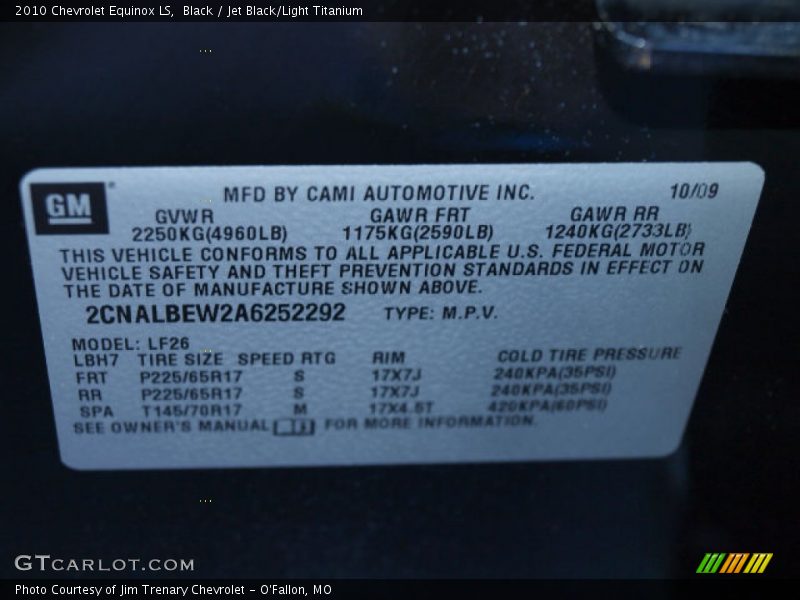 Black / Jet Black/Light Titanium 2010 Chevrolet Equinox LS