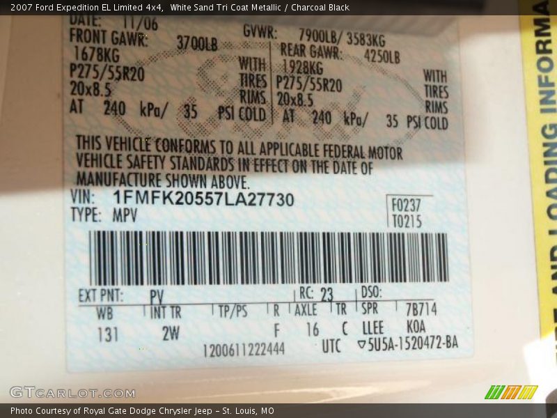 White Sand Tri Coat Metallic / Charcoal Black 2007 Ford Expedition EL Limited 4x4