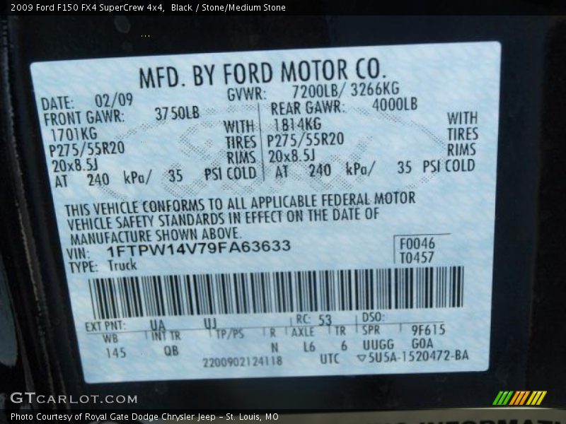 Black / Stone/Medium Stone 2009 Ford F150 FX4 SuperCrew 4x4