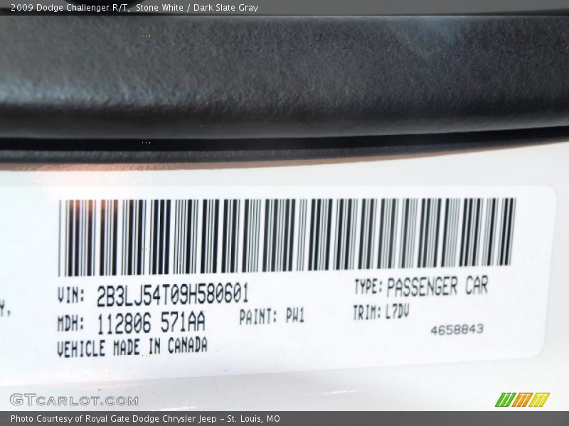 Stone White / Dark Slate Gray 2009 Dodge Challenger R/T
