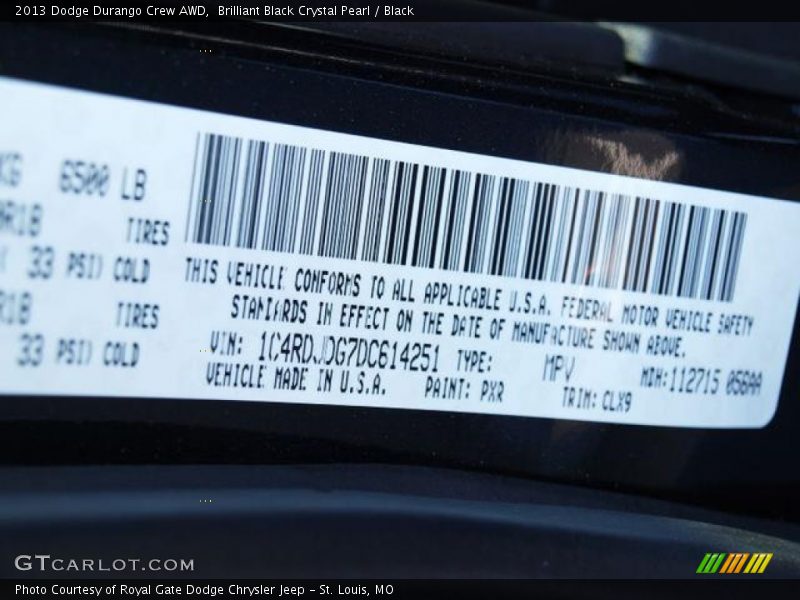 Brilliant Black Crystal Pearl / Black 2013 Dodge Durango Crew AWD