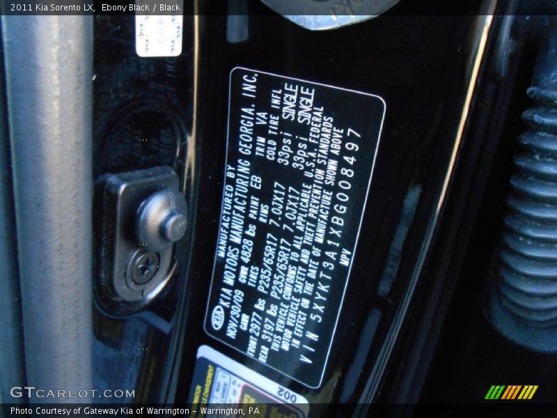 Ebony Black / Black 2011 Kia Sorento LX